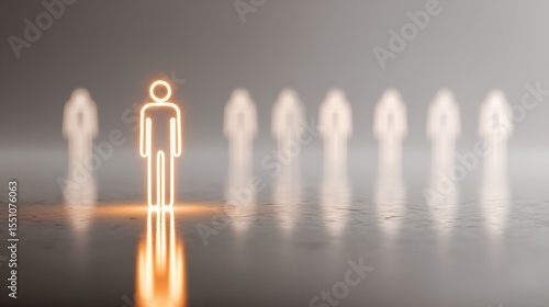 A unique figure stands out among a blurred group, symbolizing individuality and focus.