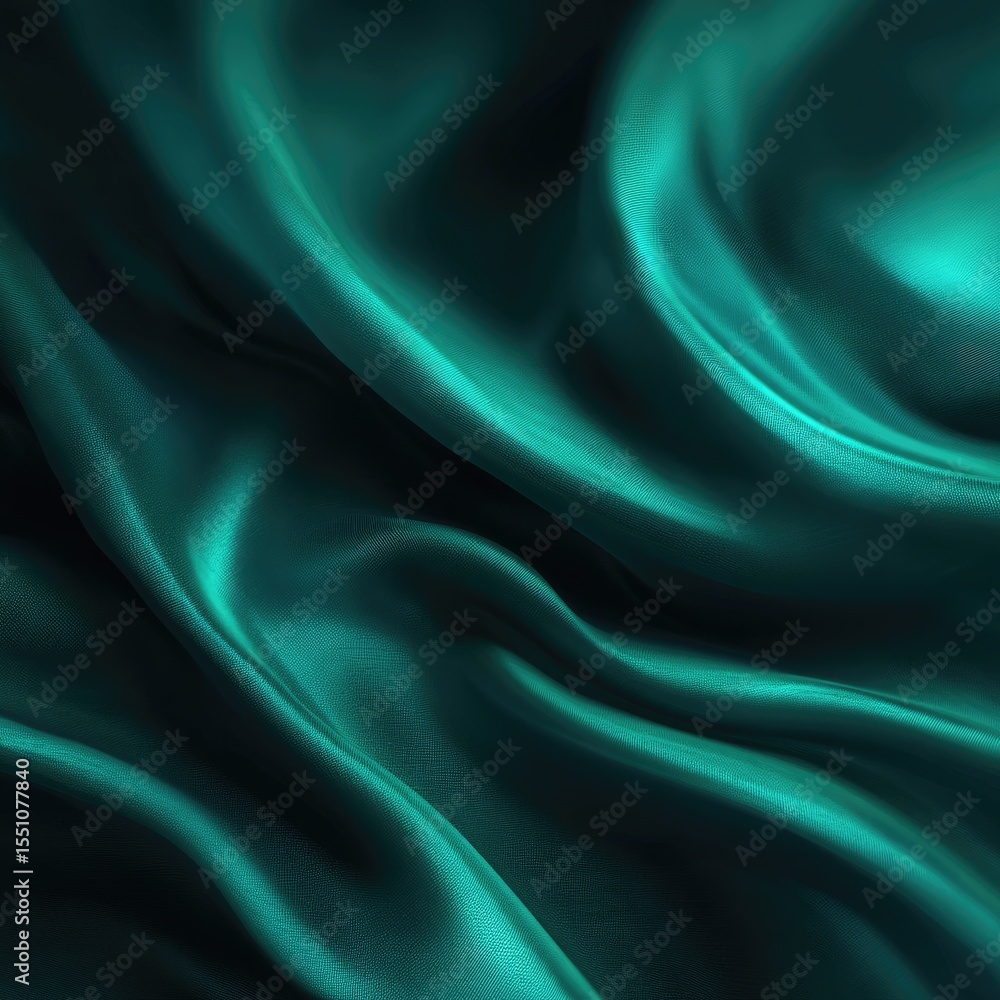 Obraz premium Teal silk fabric with flowing, undulating folds and subtle highlights, creating a luxurious, smooth texture