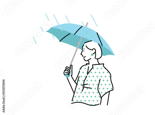 woman with umbrella-Vector illustration of a woman holding an umbrella in the rain during the rainy season.