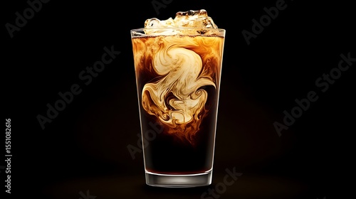 Cream Swirling into Iced Coffee: A Delightful Beverage