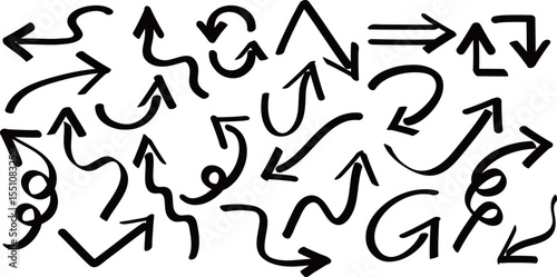 マーカーで書いた黒い矢印のアイコンセット