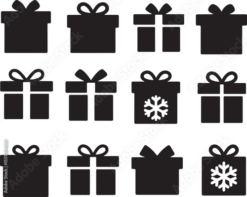set of gift, box, surprise, gift box for the holiday, christmas gift icon silhouette, vector set