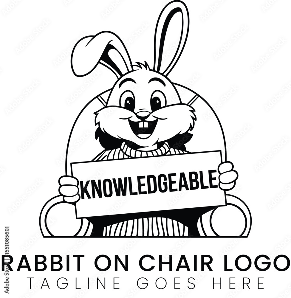 Charming Rabbit on Chair Logo Design for Kids Easter and More Charming Rabbit on Chair Logo Design for Kids Easter and More