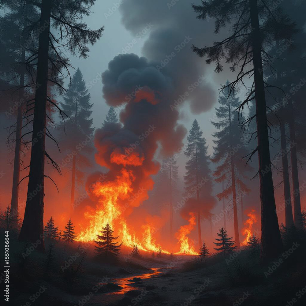 Fototapeta premium fire in the forest landscape 