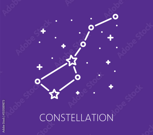 Color line galaxy space icon of constellation, depicting connected series of stars against cosmic background. Linear vector symbol represents astronomy, astrology, celestial navigation and stargazing