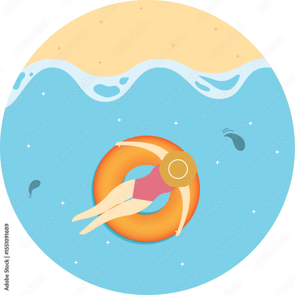 Fototapeta premium 여름바다 해변 원형 일러스트 Summer Sea Beach Circular Illustration