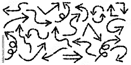 クレヨンタッチの黒い矢印アイコンセット