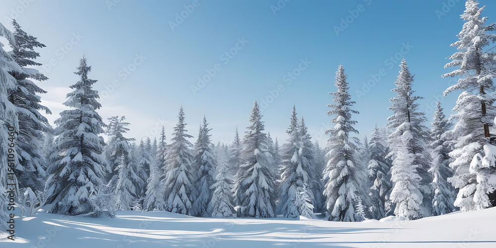 Fototapeta premium Tranquil Evergreen Forest in Winter Light