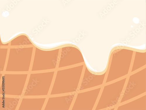 Vanilla cream melted with cone vector. Ice cream waffle sweet glaze illustration. Food illustration