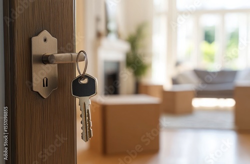 Key hanging on door, new home interior