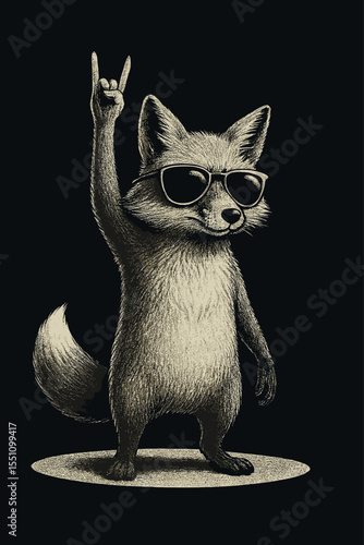 Funny fox with sunglasses and rocker handsign vector illustration