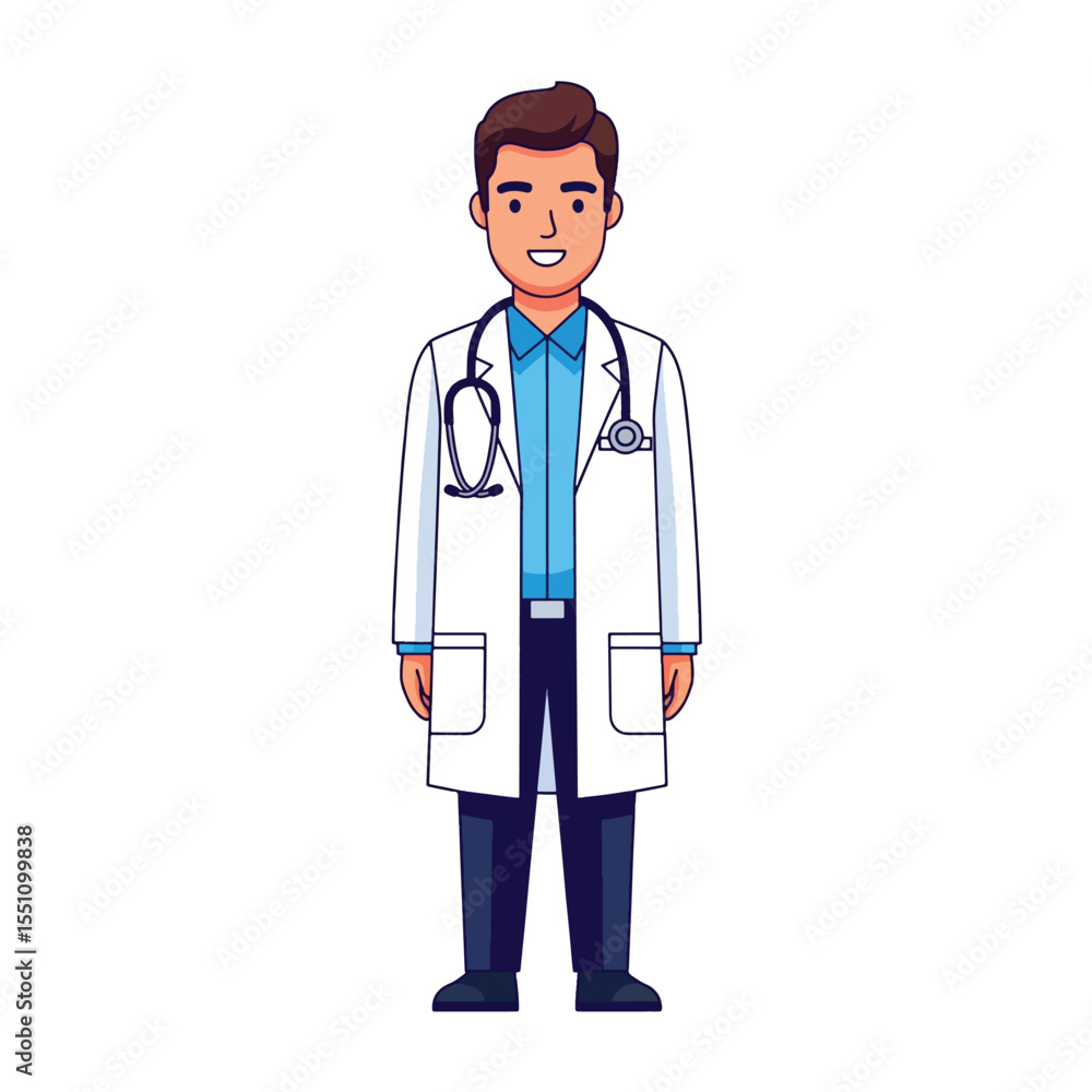 The Empathetic Healthcare Provider: A doctor, presented with a stethoscope around his neck, radiates authority and approachability in this vibrant illustration. The Empathetic Healthcare Provider: A doctor, presented with a stethoscope around his neck, radiates authority and approachability in this vibrant illustration.