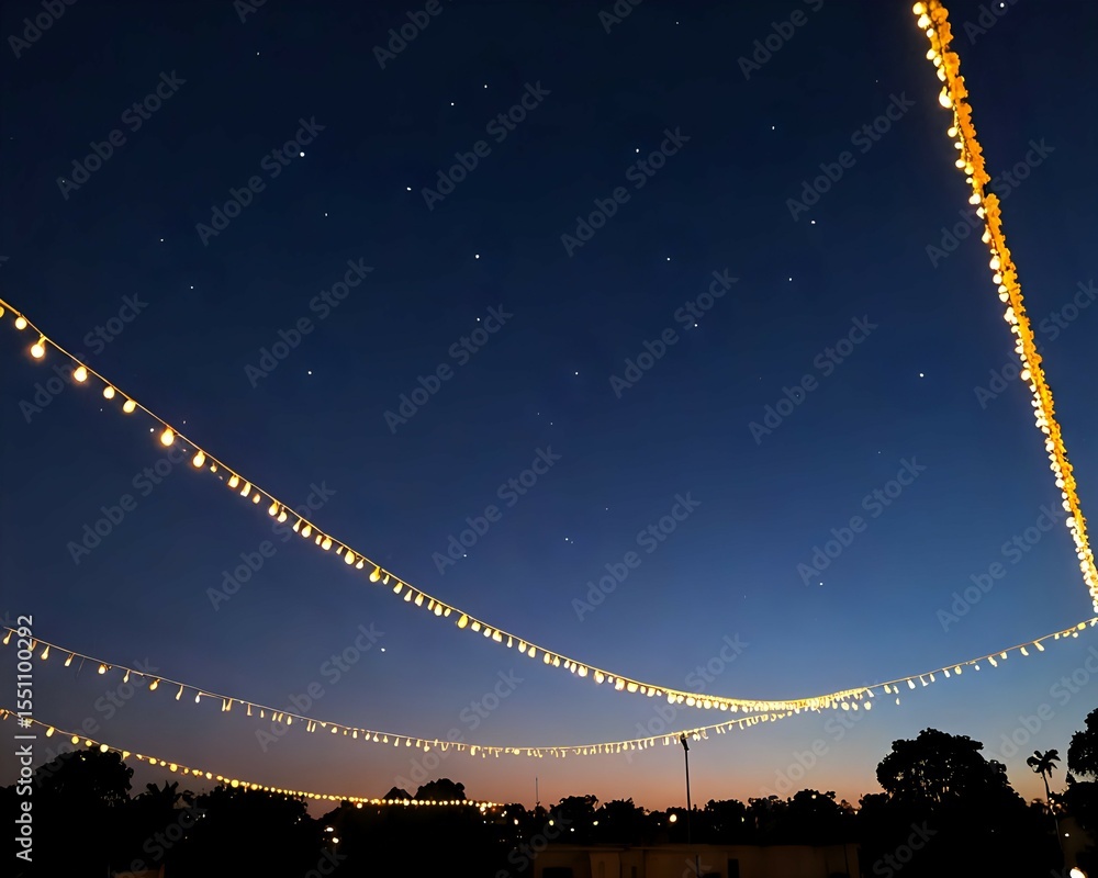 Fototapeta premium Night Sky Illuminated Twinkling Lights Against the Starry Dusk