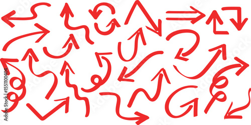 マーカーで書いた赤い矢印のアイコンセット
