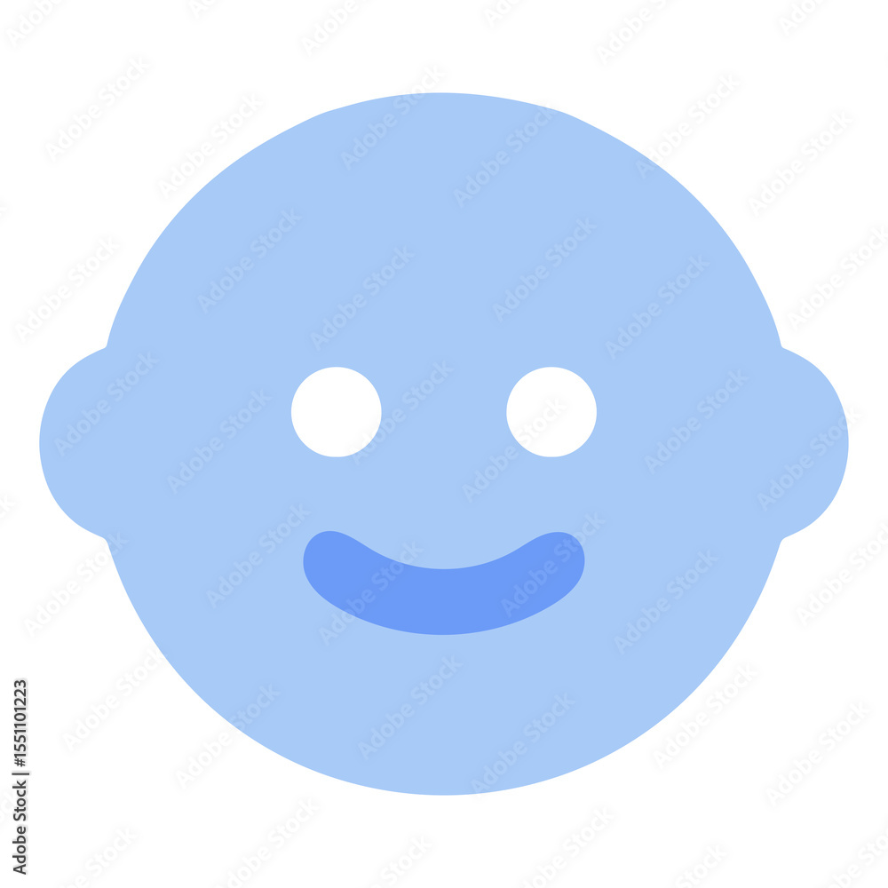 Simple light blue baby face with white eyes and blue smile isolated on transparent background Simple light blue baby face with white eyes and blue smile isolated on transparent background
