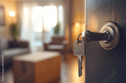 A key in a door, opening to a home
