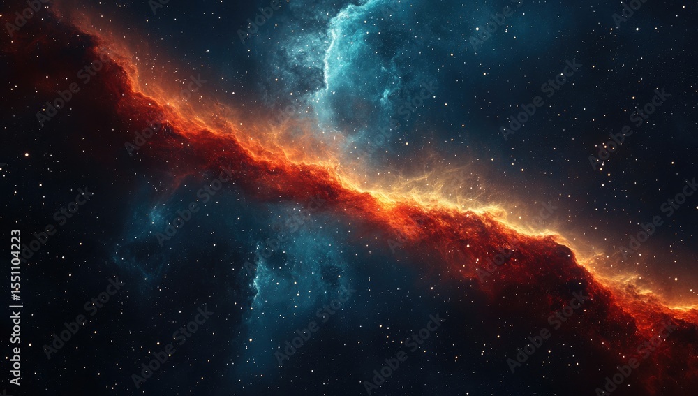Fototapeta premium Cosmic nebula, vibrant colors, swirling clouds of gas and dust, scattered stars