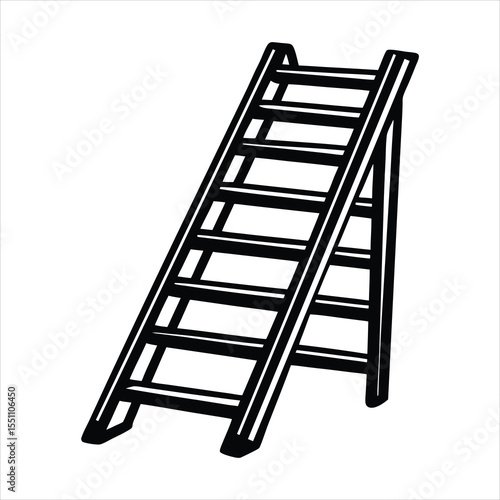 A simple black and white illustration of a stepladder, perfect for representing construction, repair, or any project needing height access, isolated on white background