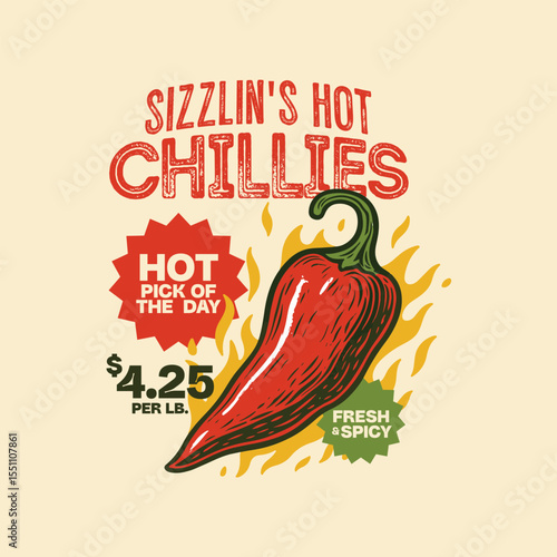 Hot chilli illustration. emblem and t shirt printing. Chilli mascot logo design with modern illustration, Illustration of Ready to Print Labels for Hot Sauce Bottles Vector.
