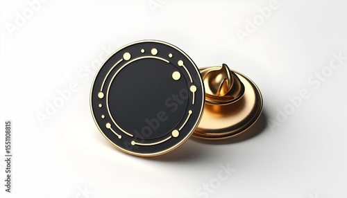Empty enamel pin mockup - Blank round Black gold lapel badge mock up