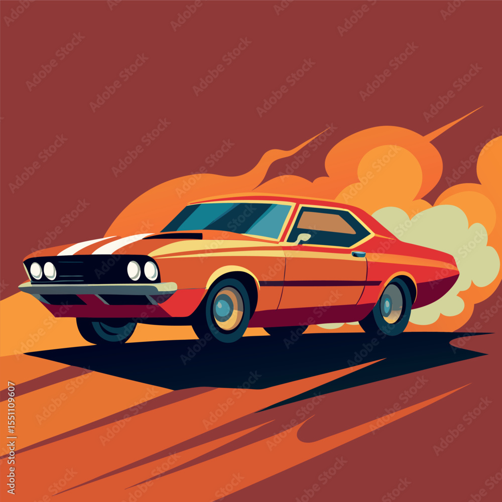 Obraz premium Classic Muscle Car Burning Rubber