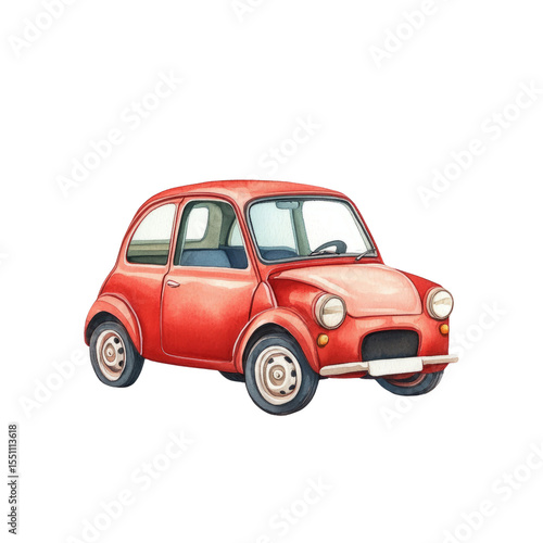 Whimsical watercolor red car with transparent background artistic transport illustration creative concept