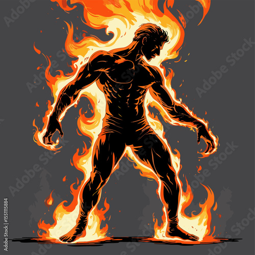 silhouette image of a man on fire