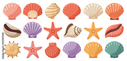 Collection of Colorful Seashells and Starfish Illustrations
