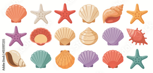 Collection of Colorful Seashells and Starfish Illustrations