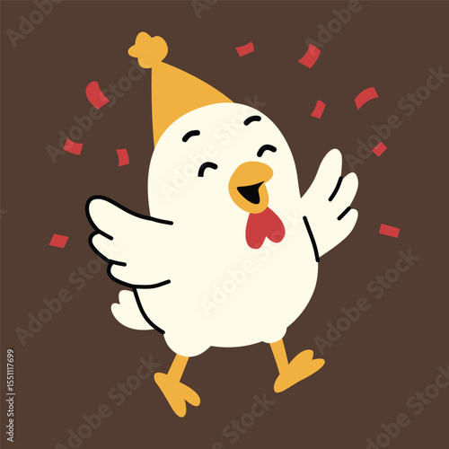 Cute Happy Chicken Flat Illustration