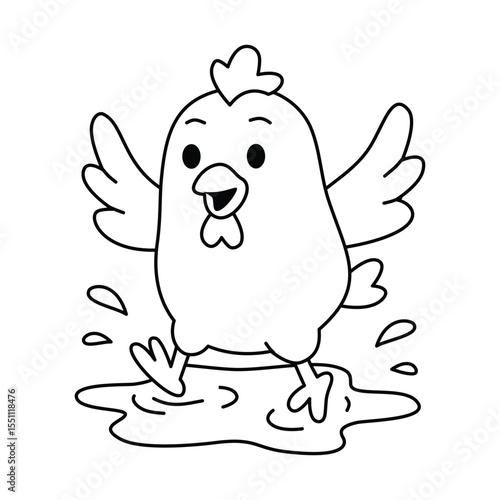 Chicken Plays In Puddle Outline for Coloring Page