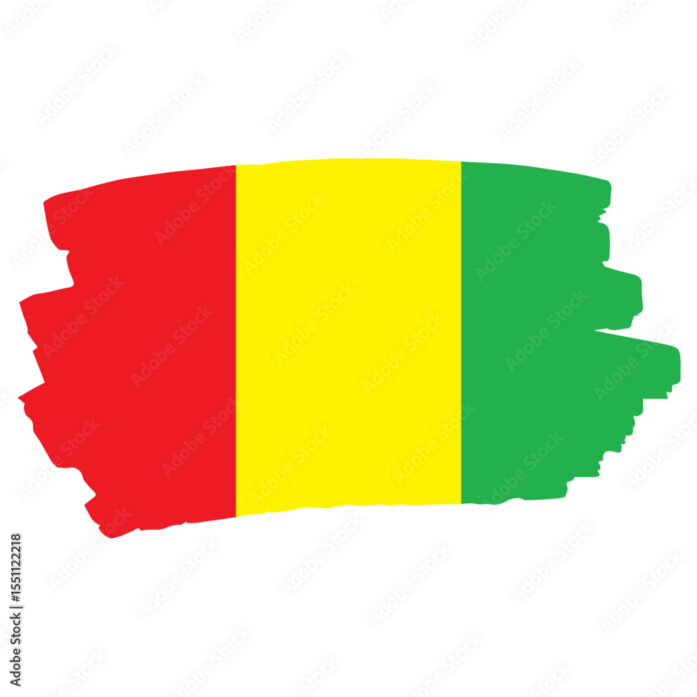 Obraz premium Guinea flag depicted with a brush stroke effect, featuring red, yellow, and green vertical bands.