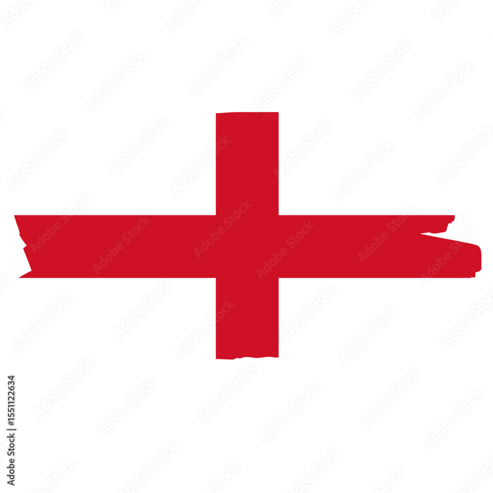 Obraz premium Stylized red cross flag design, resembling the English flag, with a painted, brushstroke effect.