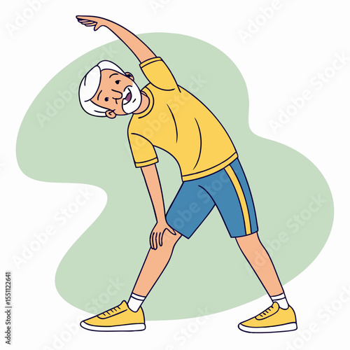 Active senior enjoying stretching exercises for health and well-being routine