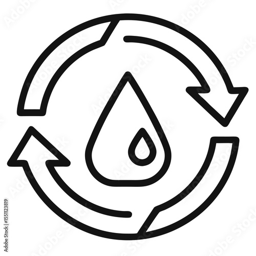 Water recycling symbol outline icon on white background