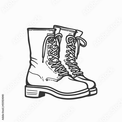 Hand-drawn Illustration of Stylish Lace-up Boots