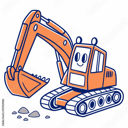 Delightful cartoon excavator with expressive face ready for construction fun