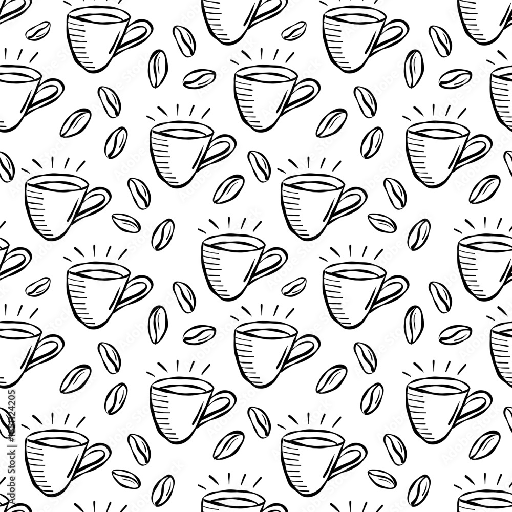 Seamless Coffee Cups and Beans Doodle Pattern Seamless Coffee Cups and Beans Doodle Pattern