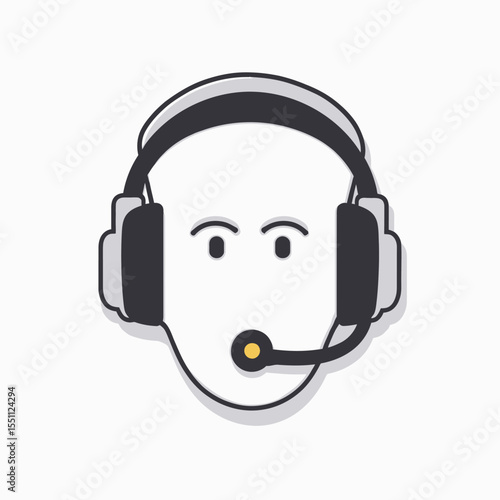 Simple Cartoon Face Wearing Headset for Customer Service or Support