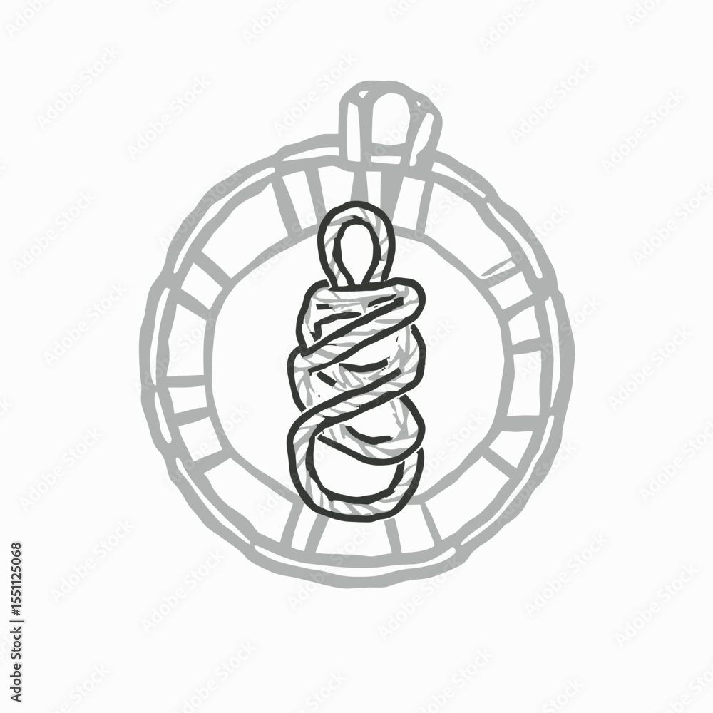 Stylized Sketch of a Rope Wrapped Around a Central Loop within a Circular Frame Stylized Sketch of a Rope Wrapped Around a Central Loop within a Circular Frame