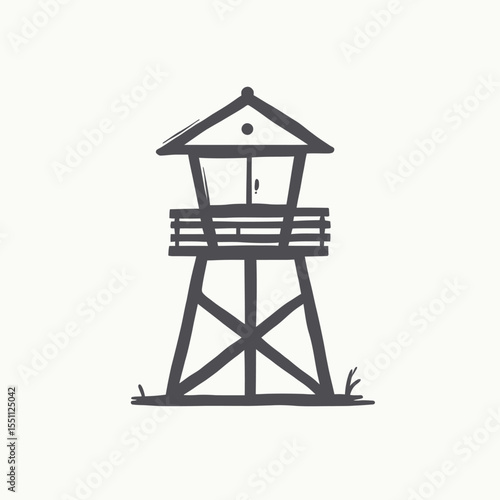 Stylized Lifeguard Tower Illustration with Simple Lines and Minimalist Design