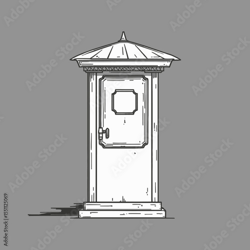 Stylized Illustration of a Vintage Telephone Booth with Ornate Details and Shading