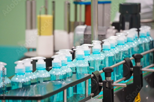 Liquid cosmetics on the production line.