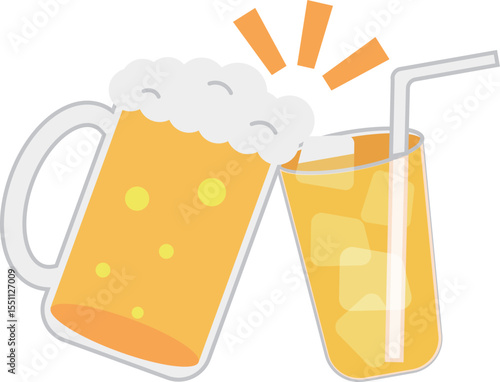 ビールとオレンジジュースで乾杯しているイメージ素材
