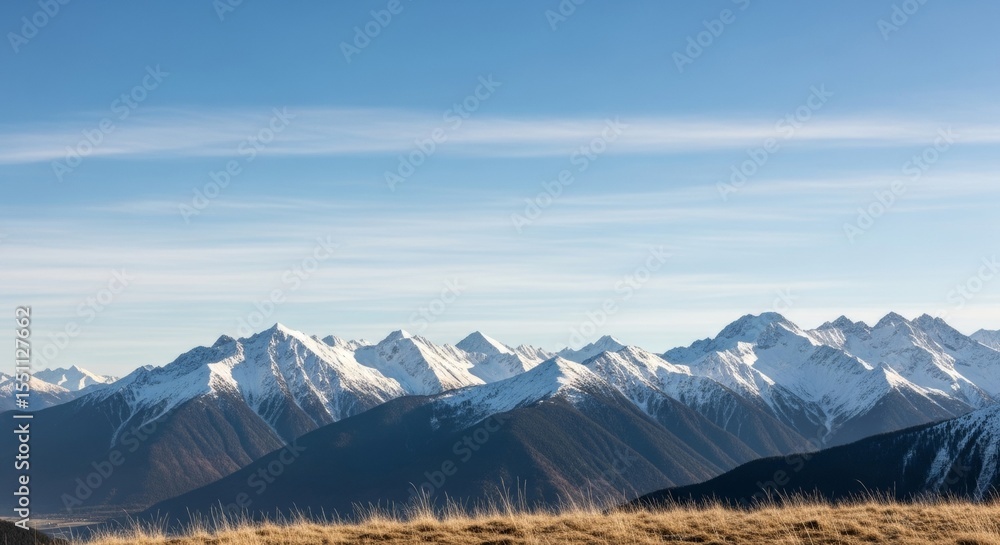 Fototapeta premium Majestic Snow-Capped Mountains Under a Clear Blue Sky Landscape.