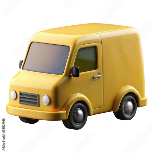3d cartoon yellow delivery van isolated on transparent background
