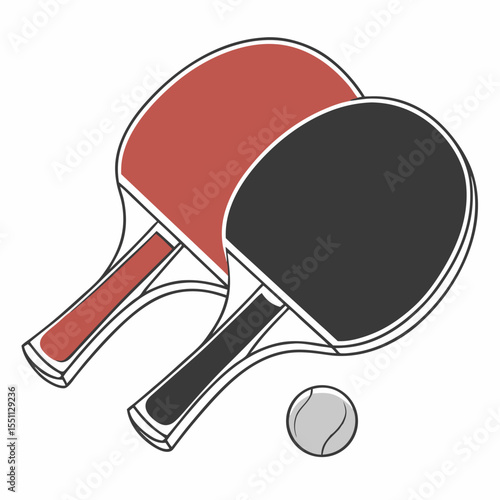Ping pong paddles and ball create a dynamic illustration for recreational games