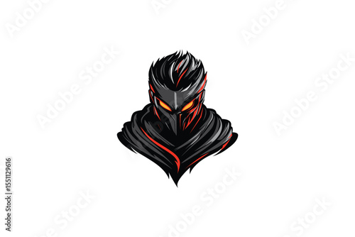 Illustration of a ninja with glowing eyes and a black and red outfit