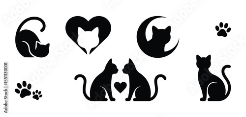 Cute Black Cat Silhouettes Set