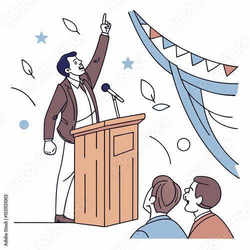 Dynamic leader delivering an inspiring speech to a captivated audience in an elegant setting